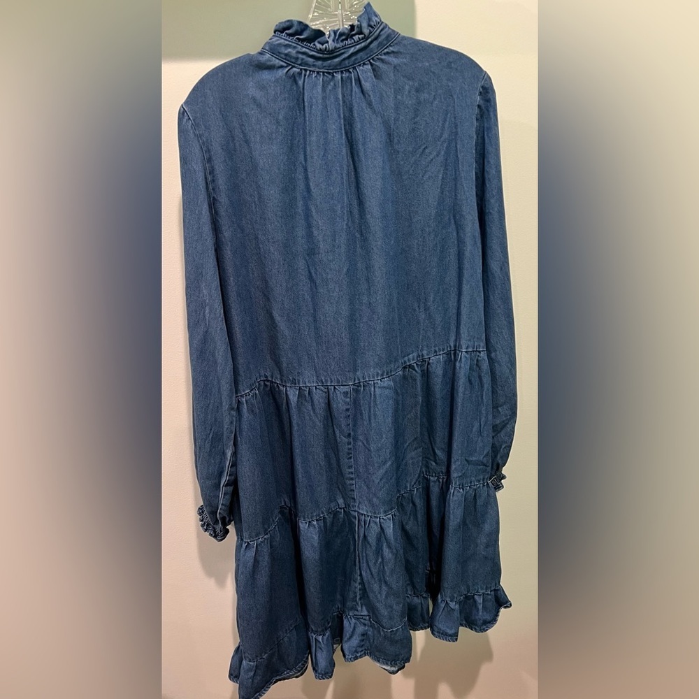 Grace + Karma Long Sleeve Blue Denim Pleated Front Dress Size M - Picture 4 of 11